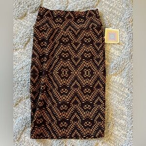 NWT Lularoe Cassie pencil skirt size XS in brown and yellow print